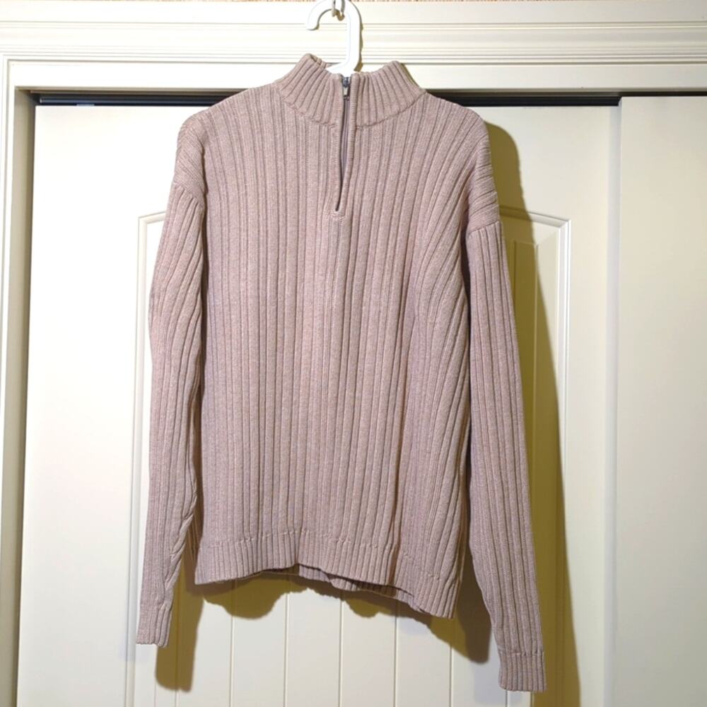 ALEX STEVENS Mens XL Ecru Wide Ribbed Heavy Cotton 1/4 Zip Pullover Sweater